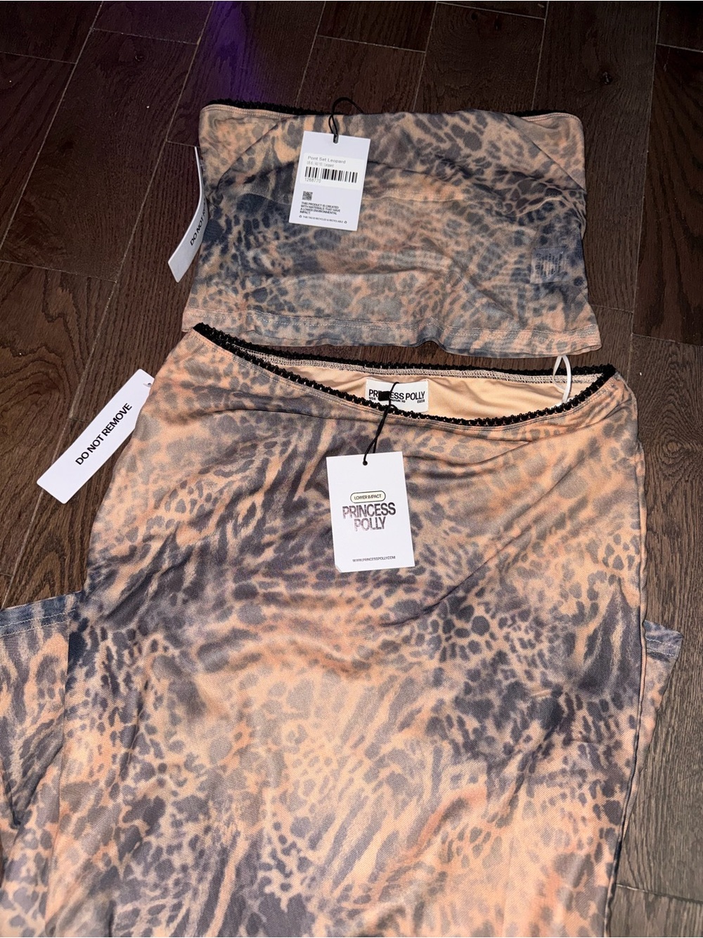 Princess Polly Peach & Gray Animal Print Two-Piece Skirt Set